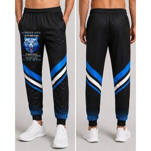 August Guy Mens Black Blue Tiger Graphic Fleece Joggers Sweatpants XL CKQ2470